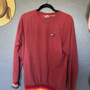 Aviator Nation Burgundy Crewneck Sweater with Rainbow Accents